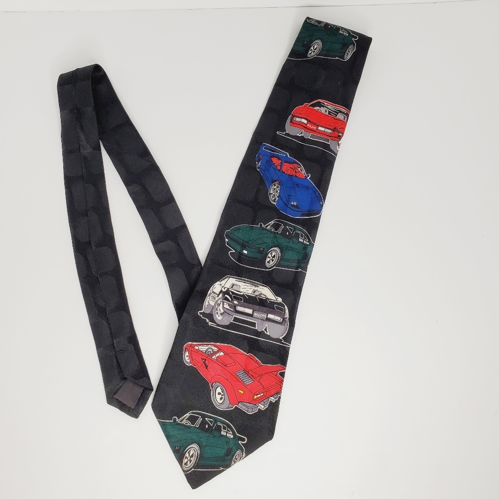 Addiction Mens Neck Tie Race Car Pattern Hand Made 100% Silk